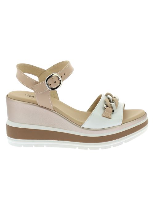 sandalo da donna con zeppa in pelle bianca e beige NERO GIARDINI | E410530D707